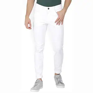 M.Weft Stretchable Slim Fit White Color Jeans for Men