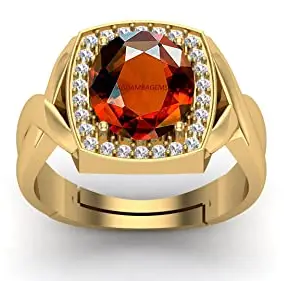 JAGDAMBA GEMS 13.25 Ratti 12.00 Carat Certified AA++ Natural Gemstone Gomed Hessonite Stone Panchdhaatu Adjustable Ring Gold Plated Ring for Man and Women(Lab - Tested)