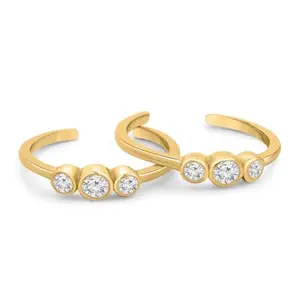 ZAVYA 925 Sterling Silver Designer Stones Gold Plated Adjustable Toe Ring | Gift for Women & Girls | With Certificate and 925 Hallmark