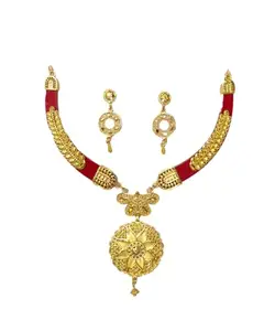 PIU CITI GOLD Red Gold Plated Necklace Jewellery Set for Women