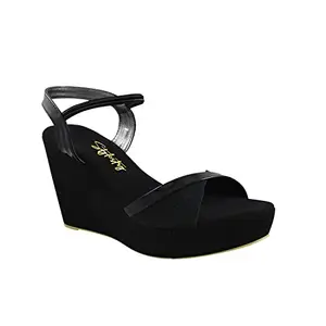 Stylestry Women & Girls Black Solid Wedges Heel Sandal