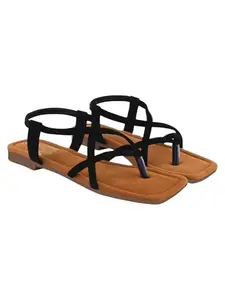 Shoetopia Casual Black Flat Sandals For Women & Girls /EU37