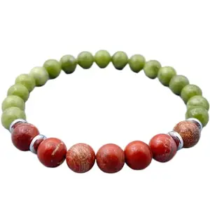 LKBEADS Red Jasper & Serpentine Bracelet, Beaded Bracelet, Gift for Her, Gemstone Bracelet, Healing Bracelet, Friendship Bracelet, 8mm Beads|8mm Round|Smooth|Green & Red|SRC_LI_000627