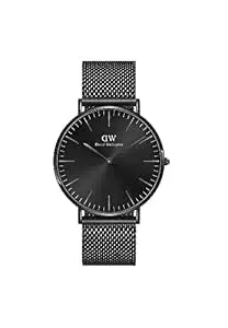 Daniel Wellington Classic Analog Watch for Man with Black Round Dial & Black Stainless Steel Bracelet Band Water Resistant Men's Wrist Watches - DW00100632K