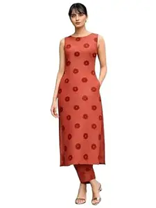 Pinkmint Women’s Pure Cambric Cotton Kurta Set | Sleeveless Printed Kurta with Pant | Summer Wear Co-Ord Set | Plus Casual