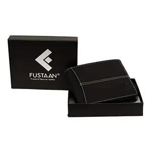 Fustaan Genuine Leather Black Men Wallet with White Stitches