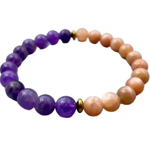 LKBEADS Moonstone & Amethyst Bracelet, Beaded Healing Jewelry, Natural Gemstone Bracelet, Boho Chic Accessory, Unique Gift for Her|8mm Round|Smooth|Multicolor|SRC_LI_000846
