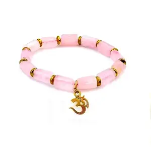 ASTROGHAR Rose Quartz Hematite Aum ॐ Lucky Charm Protection Bracelet For Men And women