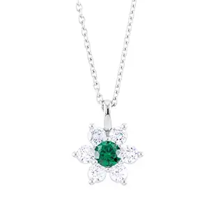 Ornate Jewels 925 Sterling Silver Green Emerald and American Diamond Flower Design Pendant Necklace with Chain for Women and Girls Anniversary Wedding Jewellery