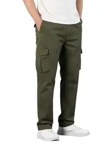 SATVISH Mens Cotton Cargo Pants | Casual Trousers for Men | Drawstring Waist Pant | Comfortable Lower for Men