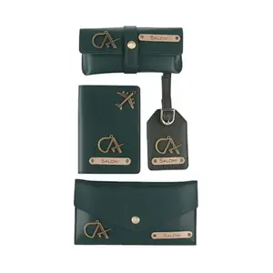 AICA Personalised Name CA Chartered Accountant Leather Wallet Gift Set for Women (DarkGreen)