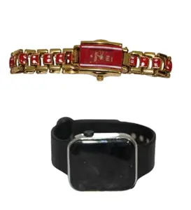 Red Watch & Black Watch Wrist Watch for Women & Girls Combo of 2