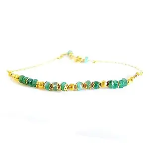 LKBEADS Gold Plated Bracelet with Green Faceted Emerald Beads – Rondelle 3-3.5mm – 7 inch Adjustable – For Men & Women|LK_STACK_02453