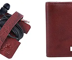Am leather RFID Blocking Leather Credit Card Holder+ Head Phone Holder Combo
