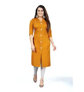 Women's Casual 3/4th Sleeve Floral Printed Crepe Kurti (Yellow, 2XL)-PID46184