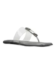 Inc.5 Womens Black Transparent Square Toe Party Wear Flat Slip-on Sandals