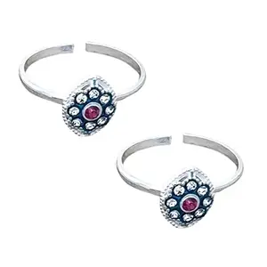 Sahiba Gems Silver Very Beautiful Rich Look Antique Toe Rings/Chutki with Flower, Cubic Zirconia For Women Free Size Pack in 2 Pieces