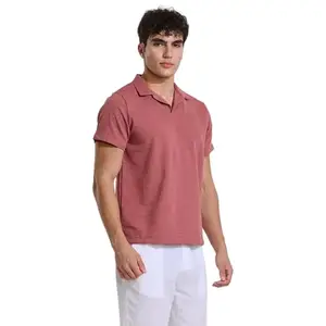 SNITCH Mauve Textured Half Sleeve Polo T-Shirts