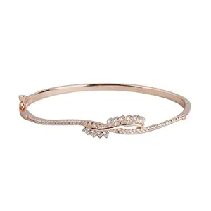 ZAVYA 925 Sterling Silver Cubic Zirconia Waves Rose Gold Plating Kada Bracelet | Gift for Women and Girls | With Certificate of Authenticity and 925 Hallmark |Rakhi Gift for Sister | Gift for Sister
