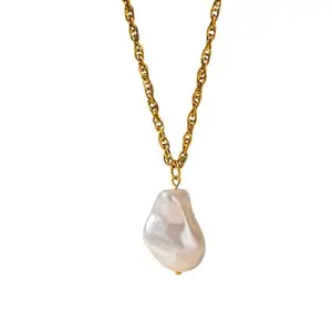 MYKI Stainless Steel Pearl Pendant Gold Necklace for Women