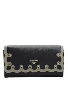 Da Milano Flap Leather Wallet for Women - Black