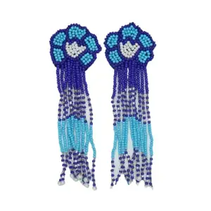 Quirkify Embellished Daisy Flower Tail Handmade Beaded Earrings For Women/Girls | Long Statement Handcrafted Beads Earrings