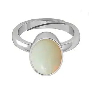 DAURAYA GEMS 2.25 Ratti Certified Natural AA++ Quality Panchdhatu White Fire Opal Loose Gemstone Plated Adjustable Ring for Men and Women