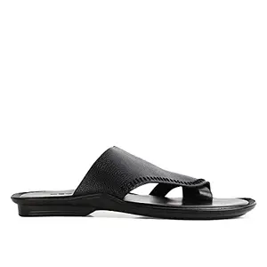 Regal Men's Black Leather Slip On Sandals
