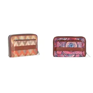 ZOUK Women's Wallet Handmade Vegan Leather & Jute Tidal Wave Print Multicolor with Phone Pocket & Space Chakra Print Classic Wallet Multicolor