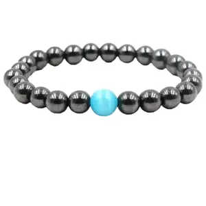THE MEN THING COBALT BLUE - Beads Bracelet with Natural Stone - 7" inch Stretch Bracelet for Men & Boys