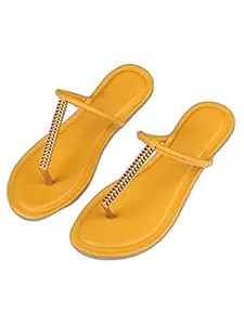 WalkTrendy Womens Synthetic Yellow Open Toe Flats - 7 Uk (Wtwf436_Yellow_40)