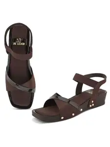 XE Looks Attractive & Stylish Brown Wedges Heel Sandal with Ankle Strep for women & Girls