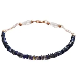 RRJEWELZ Iolite & Rose Quartz bracelet for men & women - 3-3.5mm Rondelle Faceted beads - 7 Inch with Rosegold plated clasp – Healing, Fashion, Gift, Spiritual, Yoga|LCBR_RR_07869