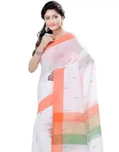 dB DESH BIDESH Women's Soft Cotton Tricolour Handloom Saree Trendy Republic Day Tiranga Jamdani Saree Crepe Mulmul Mysore Silk Chiffon Georgette Flag Sarees for Women