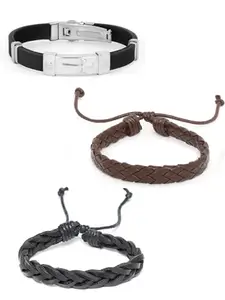 OOMPH Jewellery Combo of 3 Black & Brown Stainless Steel & Leather Fashion Bracelet For Men & Boys (BOIS13^BFQ11-12_AMR1)