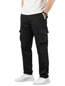SATVISH Mens Cotton Cargo Pants | Casual Trousers for Men | Drawstring Waist Pant | Comfortable Lower for Men