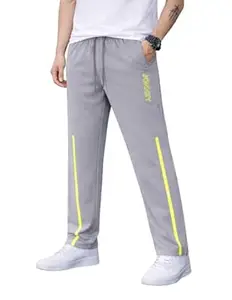 Mack Jonney Men’s Track Pants with Neon Yellow Side Stripe | Regular Fit Gym & Sports Lower | Activewear Training Joggers with Drawstring-M7961