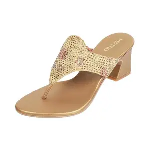 Metro Women Antic Gold Block Heel Fashion Sandal UK/5 EU/38 (35-938)