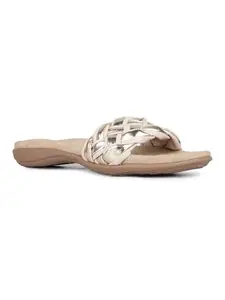 Inc.5 Womens Beige Printed Round Toe Casual Flat Slip-on Sandals