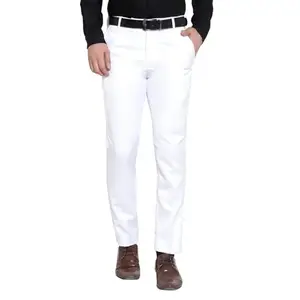 Classic Fit Formal Trousers for Men, Slim Cut, Colour, with Belt Loops (in, Numeric, 32, White)