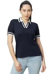 Wear Your Opinion S to 5XL V Neck Stripe Collar Tshirt for Women Polo Top