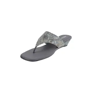 Metro Women Grey Wedge Heel Ethnic Slip-on Sandal UK/5 EU/38 (32-1093)