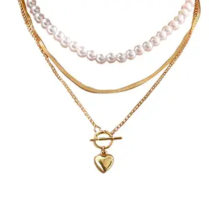 Jewels Galaxy Jewellery For Women White Gold Plated Heart inspired Pearl Necklace (CT-NCK-44268)