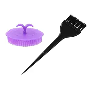 ZAUKY 1PCS SIMPLE BEST PLASTIC HAIR DYE BRUSH WITH 1PCS MINI SIZE ROUND POCKET HAIR COMB FOR ANY TIME USE (COMBO PACK)(MULTICOLOR)