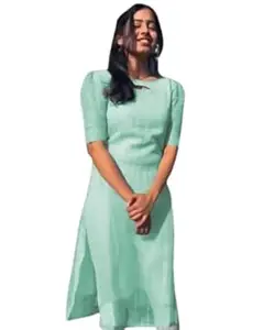 ANANT Women Organza Fabric Digital Printed Short Sleeves Pattern Kurti for Women, Long Kurti