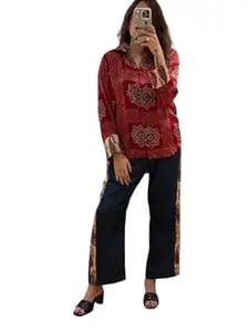 Women's Japan Satin Bandhani Purple Shirt