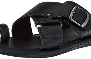 Extacy By Red Chief Men's Leather Slippers Black Flip-Flops-8 Kids UK (EXT170 001)