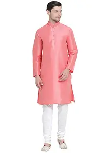 VASTRAMAY Men's Pink Cotton Silk Blend Kurta and Pyjama Set_VASMKPN001nPDWH_40
