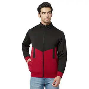 Glito Black & Maroon Color Block Stretchable Regular Fit Gym Wear Jacket/Upper For Men