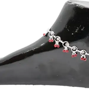Women and Girls Silver Plated White Metal Payal Anklets Indian Traditional Ethnic Fashion Foot Jewellery Artificial Alloy Anklet Alloy, Crystal Anklet